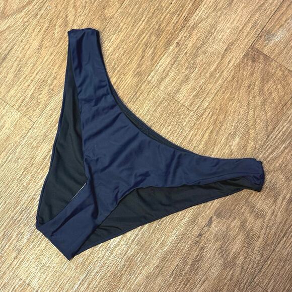 J. Crew Navy Blue Curved Waist Cheeky Bikini Bottom Size Medium - Picture 2 of 7